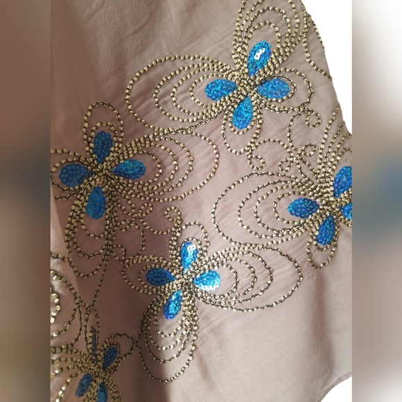 B.Boutique Wrap; Tan with Blue Sequins & Gold Embroidery - Picture 1 of 6